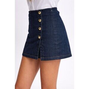 Zara Denim Skort Dark Wash High Rise Gold Button Y2K It Girl Faux Wrap Mini XS